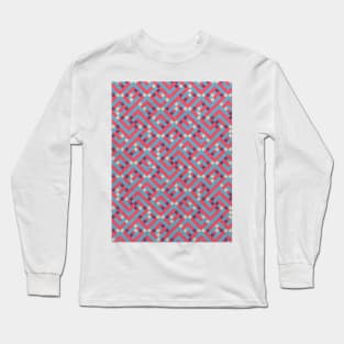 Geometric Labyrinth Red And Blue Long Sleeve T-Shirt